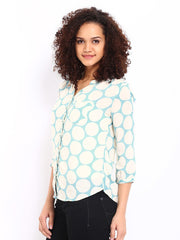 Lee Women Beige &amp; Blue Printed Shirt