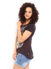 Lee Women Charcoal Grey Hazel Printed T-shirt