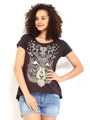 Lee Women Charcoal Grey Hazel Printed T-shirt