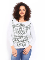 Lee Women Grey Peach Printed T-shirt