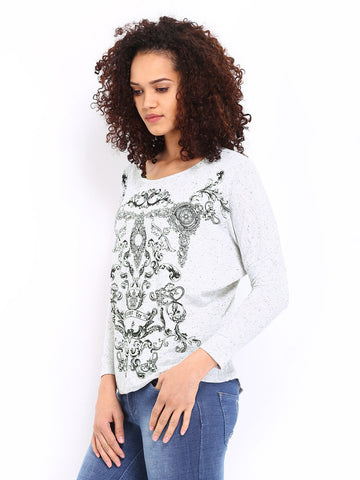 Lee Women Grey Peach Printed T-shirt