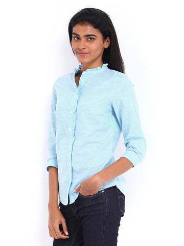 Levis Women Blue &amp; White Striped Shirt