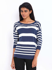 Levis Women Navy Blue &amp; White Striped Top