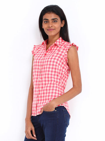 Levis Women Pink &amp; Beige Checked Shirt