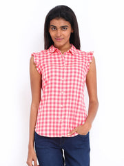 Levis Women Pink &amp; Beige Checked Shirt