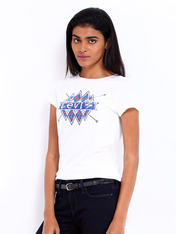 Levis Women White Printed T-shirt