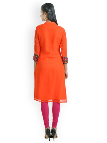 Libas Women Orange Embroidered Kurta