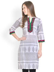 Libas Women Cream-coloured Cotton Printed Kurta