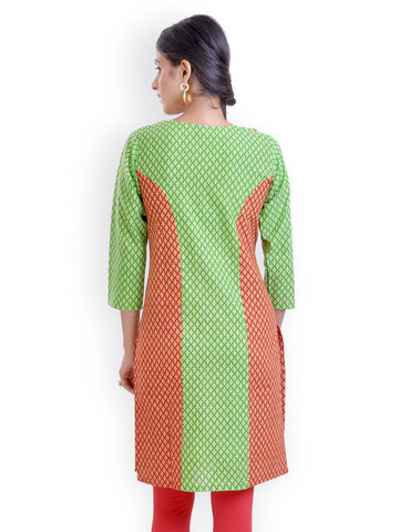 Libas Women Green &amp; Pink Printed Kurta