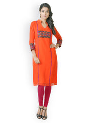 Libas Women Orange Embroidered Kurta