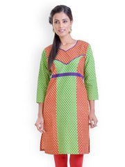 Libas Women Green &amp; Pink Printed Kurta