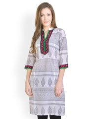 Libas Women Cream-coloured Cotton Printed Kurta