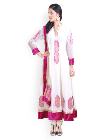 Libas Cream-Coloured Anarkali Salwar Kurta with Dupatta