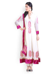 Libas Cream-Coloured Anarkali Salwar Kurta with Dupatta