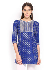 Lovely Lady Blue &amp; White Printed Kurta