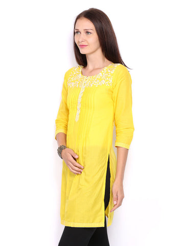 Lovely Lady Women Yellow Embroidered Kurta