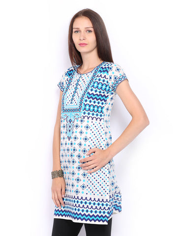 Lovely Lady Women White &amp; Blue Printed Kurta