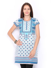 Lovely Lady Women White &amp; Blue Printed Kurta