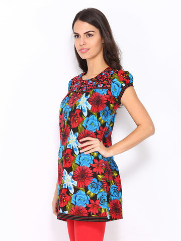 Lovely Lady Red &amp; Blue Floral Print Kurti
