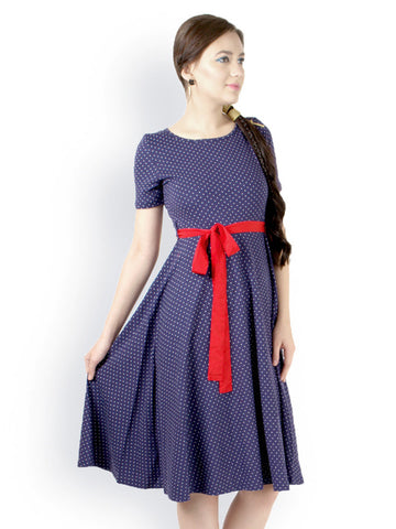 Magnetic Designs Navy Polka Dot Print Fit &amp; Flare Dress