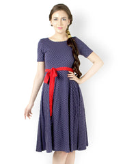 Magnetic Designs Navy Polka Dot Print Fit &amp; Flare Dress