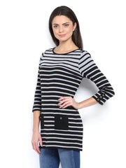 Maine by Debenhams Women Grey Melange &amp; Black Striped Tunic