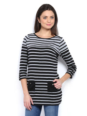 Maine by Debenhams Women Grey Melange &amp; Black Striped Tunic