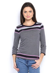 Maine by Debenhams Women Grey Melange &amp; Black Striped Top