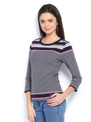 Maine by Debenhams Women Grey Melange &amp; Black Striped Top