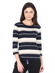 Maine by Debenhams Women Navy &amp; Beige Striped Top