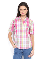 Maine by Debenhams Women White &amp; Pink Checked Shirt