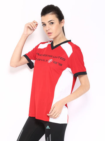 Manchester United Women Red &amp; White Printed T-shirt