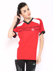 Manchester United Women Red &amp; White Printed T-shirt