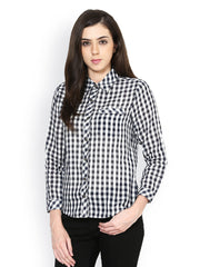 Martini Women Navy &amp; White Checked Casual Shirt
