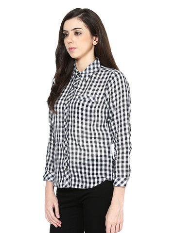 Martini Women Navy &amp; White Checked Casual Shirt