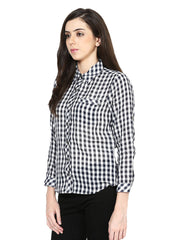 Martini Women Navy &amp; White Checked Casual Shirt