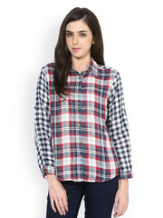 Martini Women Navy &amp; Red Checked Casual Shirt