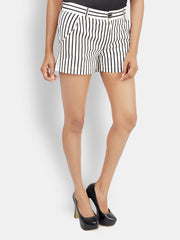 Martini Women Black &amp; White Striped Shorts