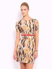 Mast &amp; Harbour Beige &amp; Black Printed Tailored Dress