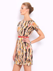 Mast &amp; Harbour Beige &amp; Black Printed Tailored Dress