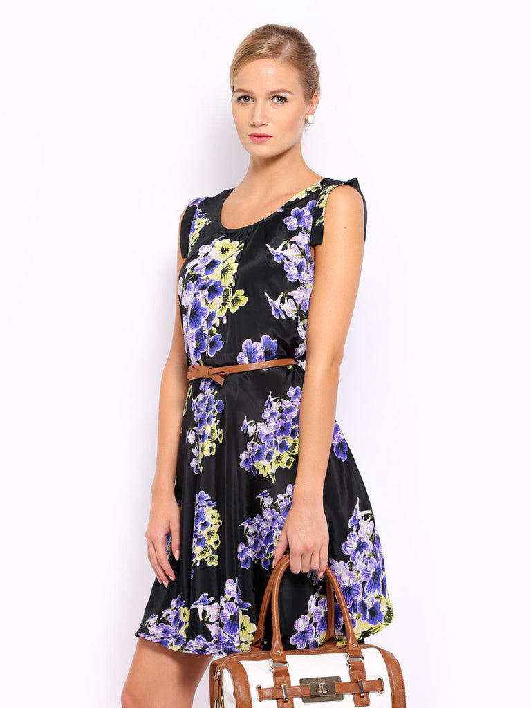 Mast &amp; Harbour Black &amp; Purple Printed Tailored Dress