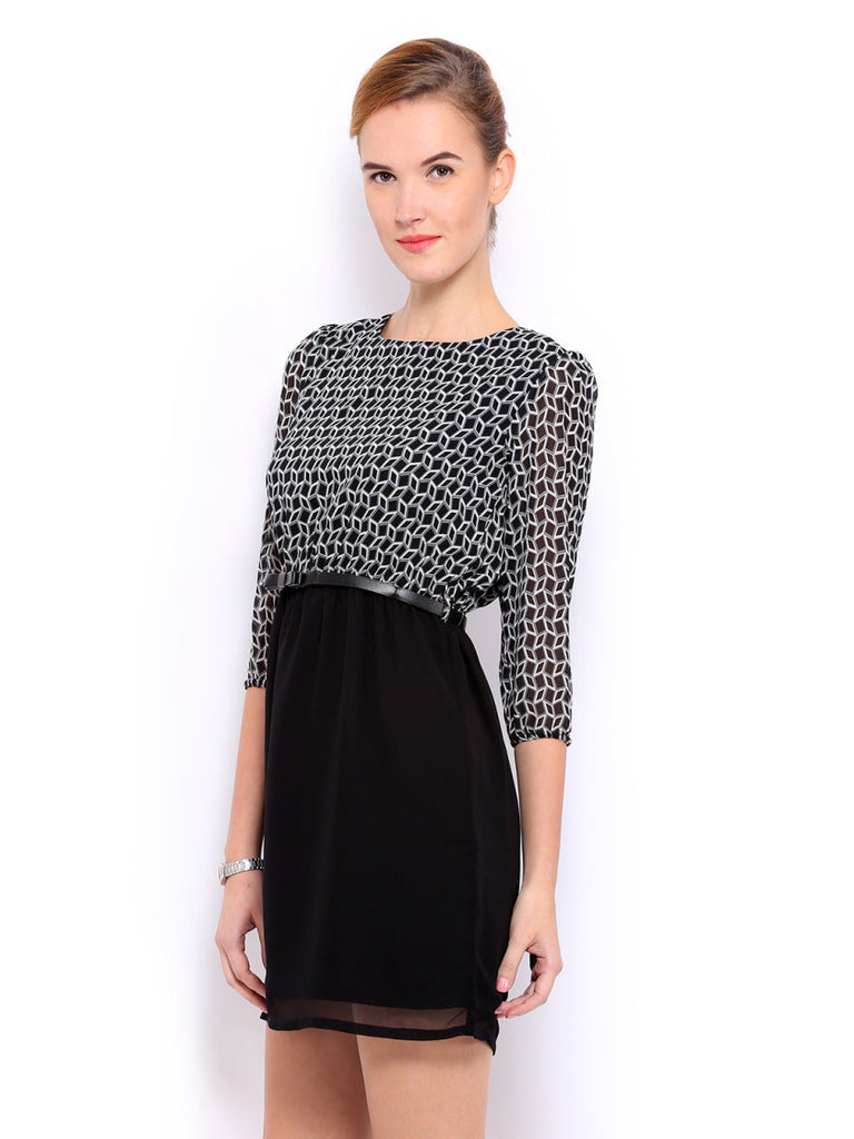 Mast &amp; Harbour Black &amp; White Printed Lyla Tailored Dress