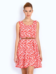 Mast &amp; Harbour Red &amp; White Printed A-line Dress