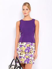 Mast &amp; Harbour Purple &amp; White Printed Peplum Dress
