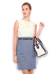 Mast &amp; Harbour Off-White &amp; Blue Penelope Tailored Dress