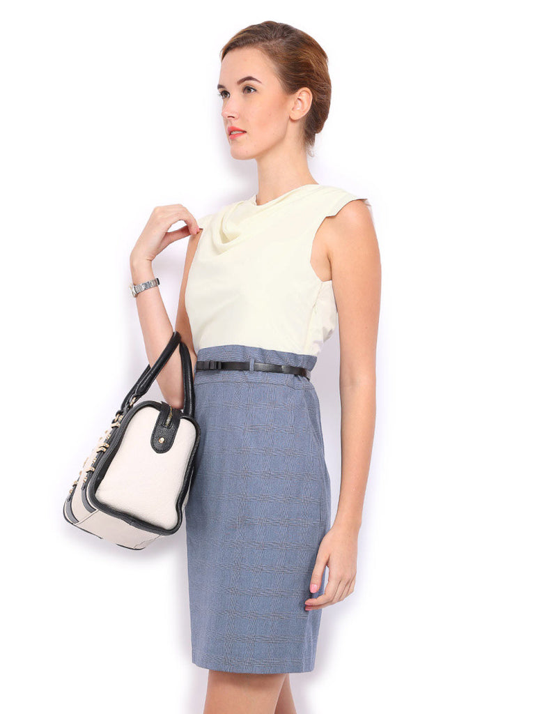 Mast &amp; Harbour Off-White &amp; Blue Penelope Tailored Dress
