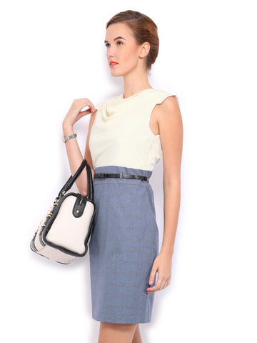 Mast &amp; Harbour Off-White &amp; Blue Penelope Tailored Dress