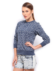 Mast &amp; Harbour Women Blue Printed Sweatshirt