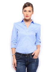 Mast &amp; Harbour Women Blue Saira Slim Fit Formal Shirt
