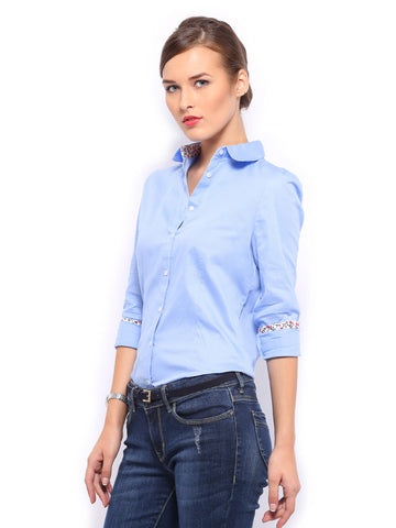 Mast &amp; Harbour Women Blue Saira Slim Fit Formal Shirt